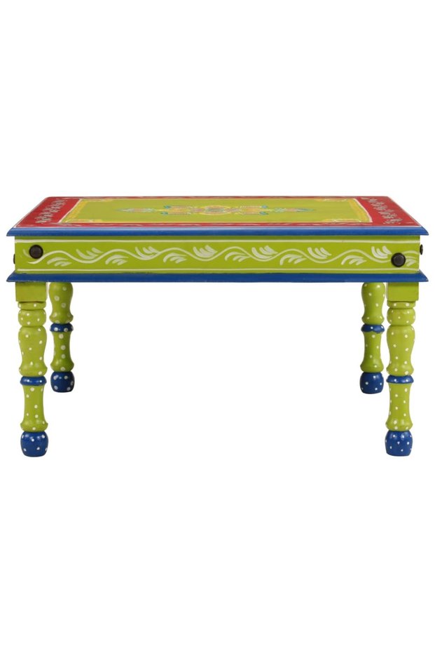 Hand-painted coffee table, green, solid mango wood