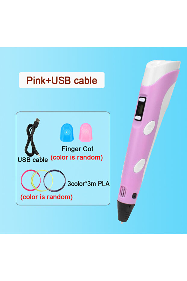 Pink-9M PLA 3D Pen Drawing Printing Pen With LCD Screen Compatible PLA Filament Toys Safe Paiting fo