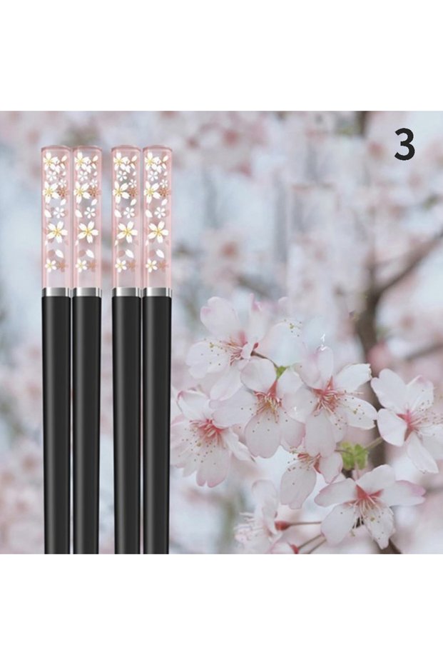 3 Amber Sakura Japanese Chopsticks Pink Cherry Blossom Sushi Reusable Food Sticks Antibacterial A.