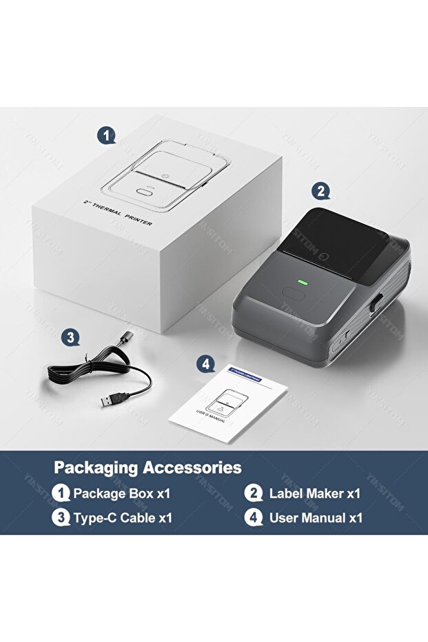 Gray Standard YINSITOM 20-50mm Mini Portable Thermal Printer Bluetooth Barcode Hand Multifunctional