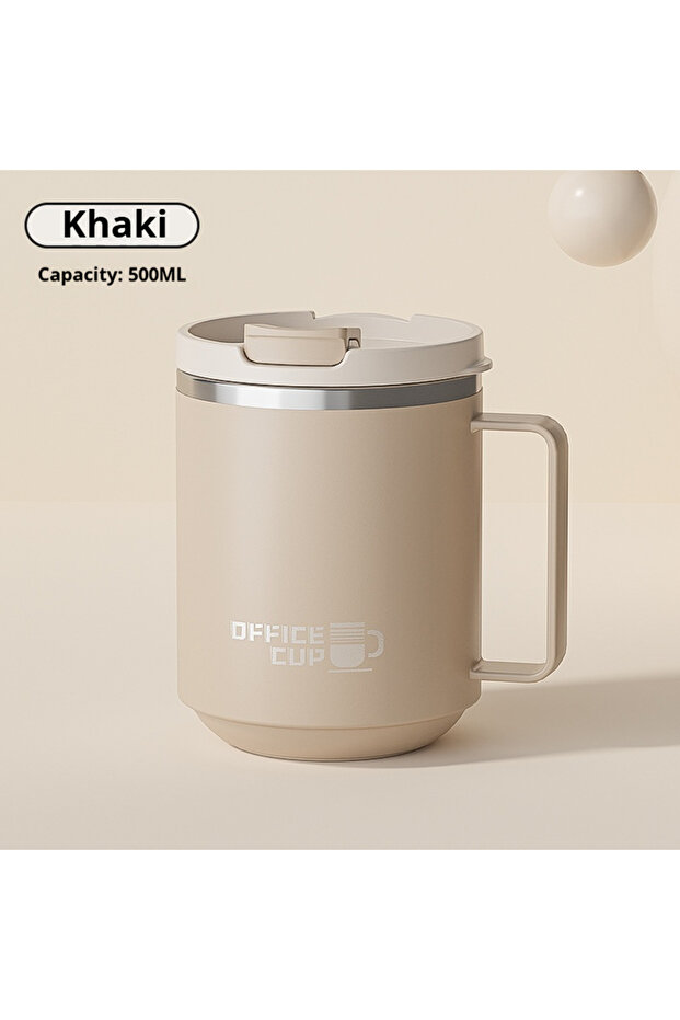 480ML Khaki 480ML Stainless Steel Double Wall Insulated Coffee Mug With Handle Keeps Cold and Heat