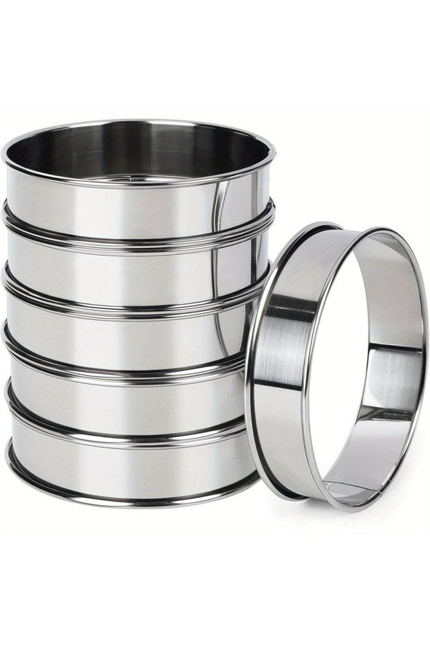 6 pcs-3.15inch 6pcs Stainless Steel English Muffin Rings,Double-Rolled Nonstick Round Tart & Crumpet