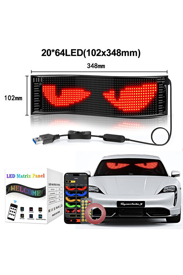 20 × 64 مصباح LED - 10 × 34.8 سم، مصابيح عين الشيطان LED 16 × 32 للزجاج الأمامي للدراجة النارية، مصفوفة بكسل قابلة للبرمجة