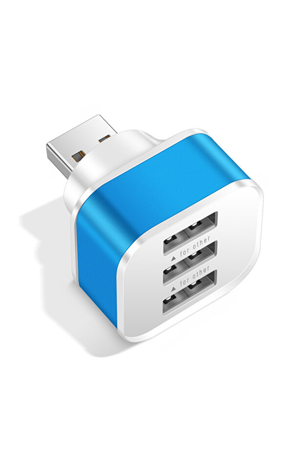 محول منافذ USB ثلاثي في واحد أزرق اللون، مزود بثلاثة منافذ USB، موسع واجهة USB متعددة 2.0، مناسب لإلكترونيات السيارات A