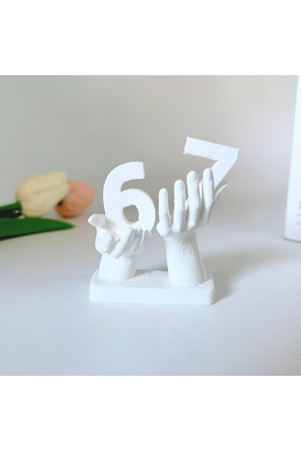 WHITE 3D Printed Figurine Holding Digital Italian Brain Rot Math 67, Funny and Funny Meme Figurine H