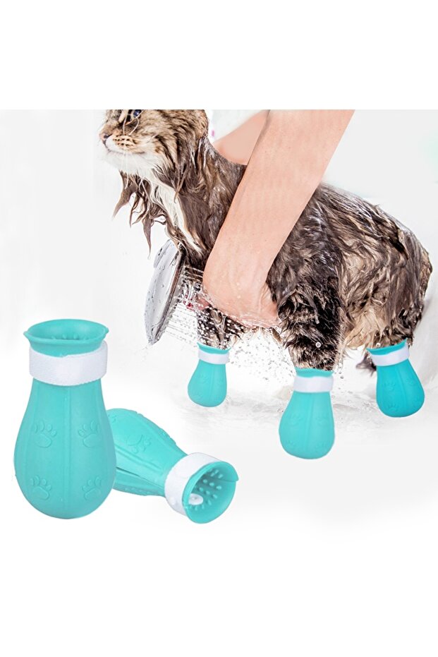 Blue Cat Claw Protector Bath Anti-Scratch Cat Shoes For Cat Adjustable Pet Bath Wash Boots Cat Paw N