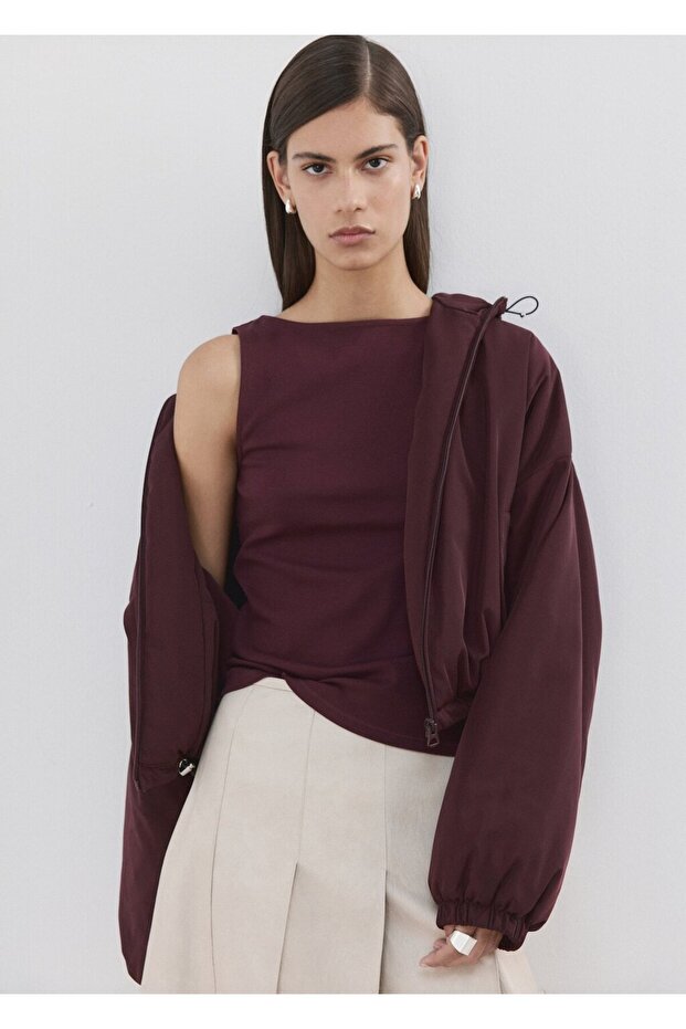 Pamuklu dar kesim bluz - 1