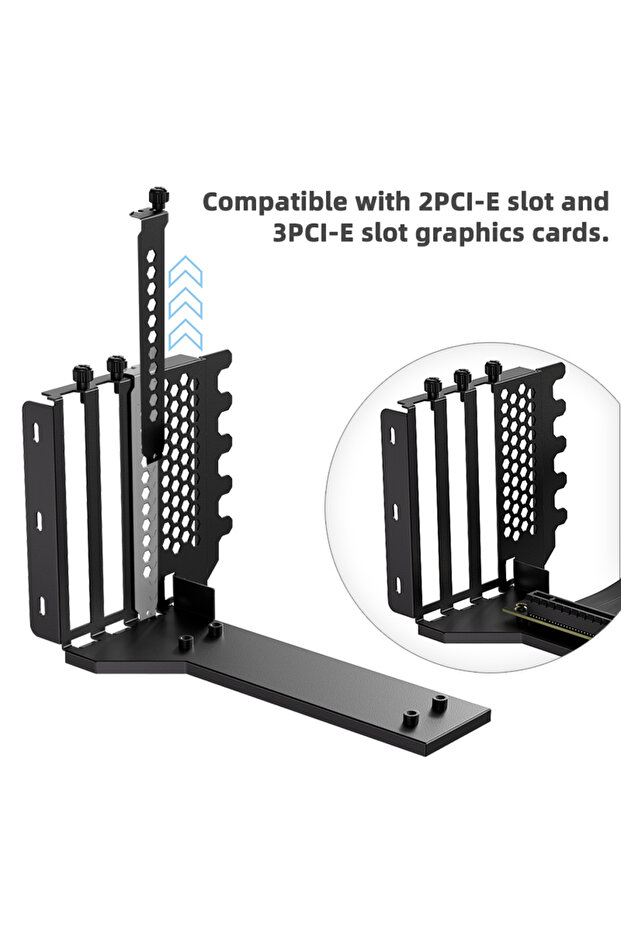 حامل بطاقة رسومات PCIe معدني أسود عالي الجودة للتركيب العمودي