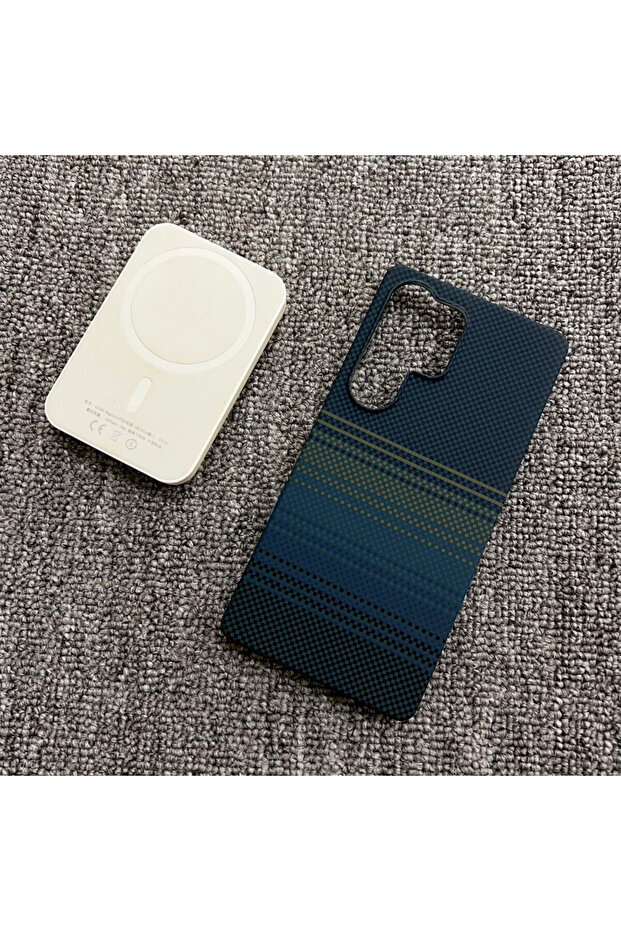 Galaxy S25 Ultra YS Blue New Carbon Fiber Kevlar Pattern Phone Case For S24 S25 Ultra Plus Thin Ma