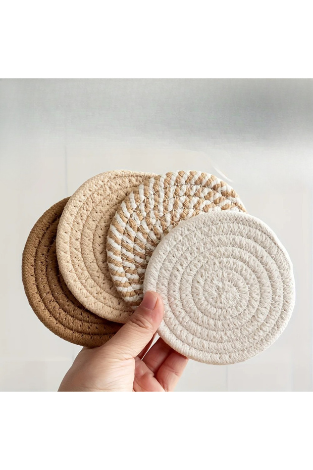 11 cm 4PCS Mix 4pcs Woven Absorbent Coaster Set High-Temperature Resistant Cup Pad for Coffee Tea D