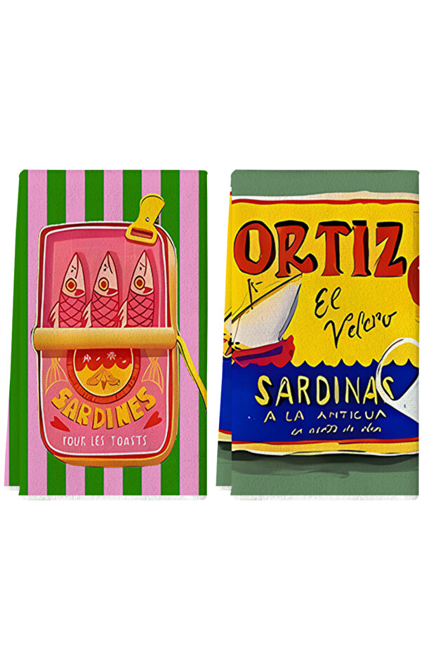 2pcs green 2Pcs, Pink and Green Color-Blocking Quirky Seafood Can Design Kitchen Towels, 40Cm*60Cm T