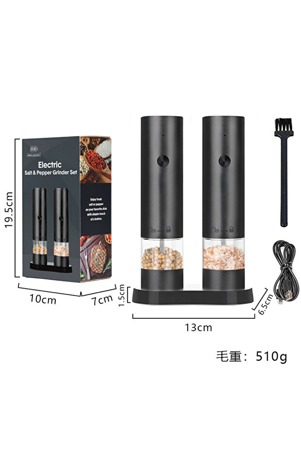 2Pcs USB Electric Automatic Mill Pepper And Salt Grinder With LED Light Adjustable Coarseness Partne
