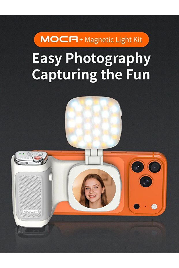 MOCA White-Light COMITOK MOCA معزز سيلفي لاسلكي للآيفون، مع قفل التركيز/غالق كاميرا DSLR، قابل لإعادة الشحن