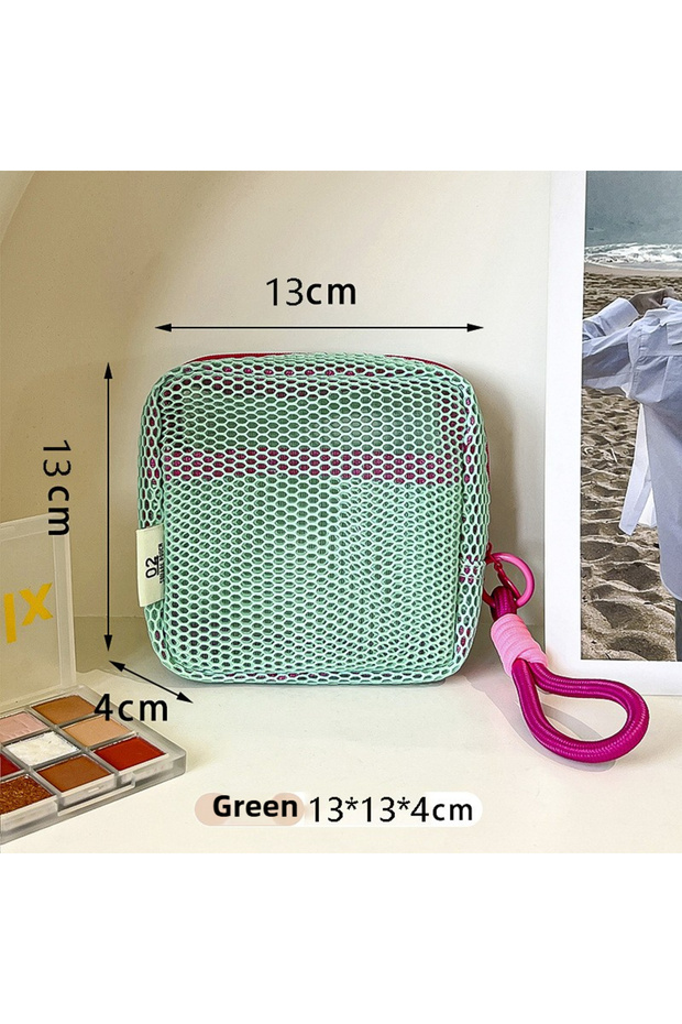 Green Large Capacity Mesh Makeup Bag Dopamine Mesh Fabric Tofu Bag Women's Mouth Red Envelope Mini