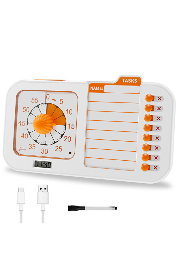 مؤقت مهام مرئي مصنوع من بلاستيك ABS برتقالي اللون، متعدد الاستخدامات وسهل الاستخدام، لوحة تخطيط قابلة للمسح - 1