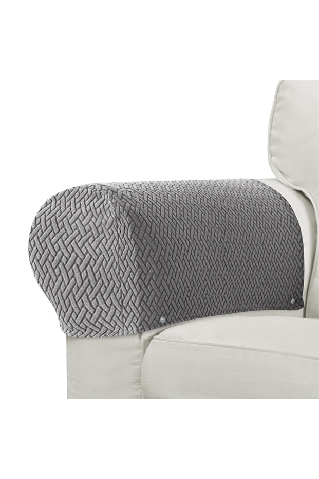 2PC Grey Arm Cover 2pcs/set Dustproof Sofa Armchair Covers Washable Removable Armrest Chair Slipcove