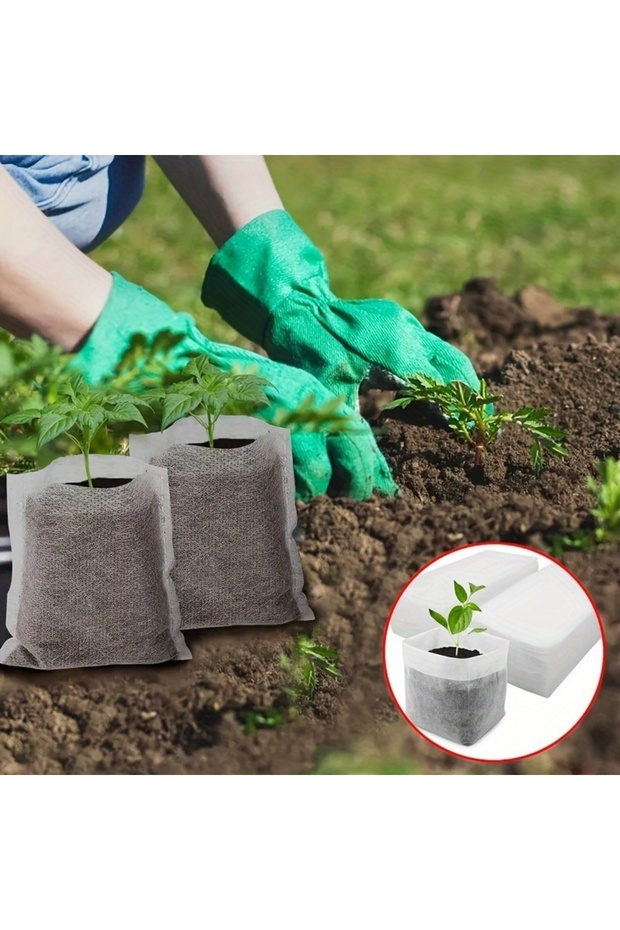 8x10cm 8x10cm 100pcs Biodegradable Seed Nursery Bags, Non-Woven Plants GrowBags, Fabric Seedling Pot