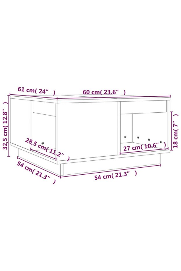 Coffee table, white, 60x61x32.5 cm, solid pine wood - 8