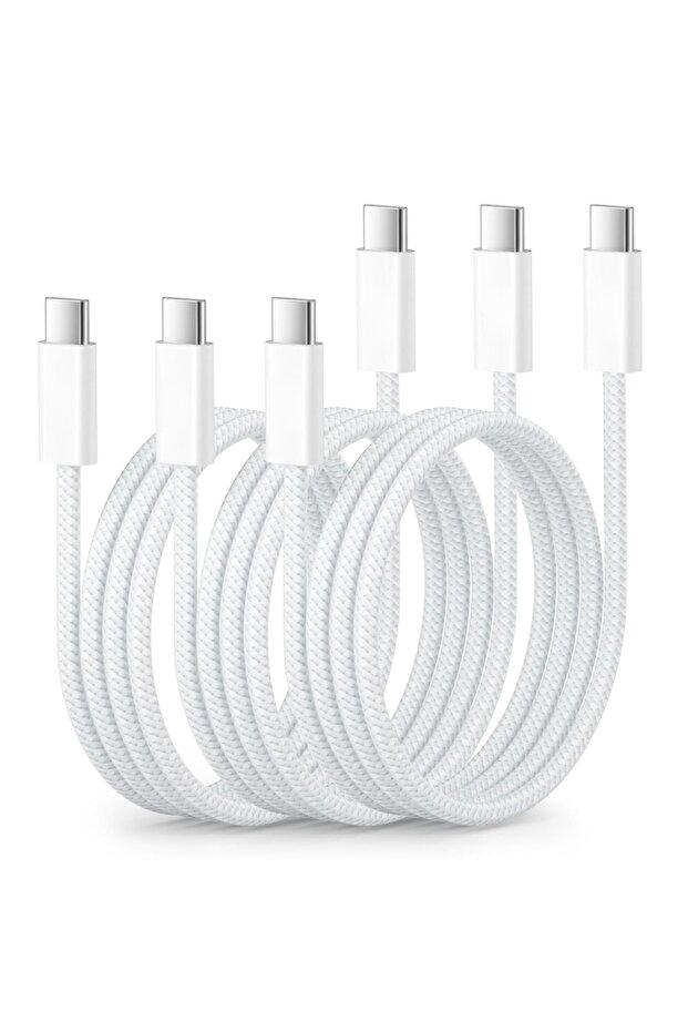 كابل USB-C بطول 2 متر (6.6 قدم) - عبوة من 3 قطع - كابل USB-C إلى USB-C بقدرة 60 واط، كابل من النوع C إلى النوع C، شحن سريع