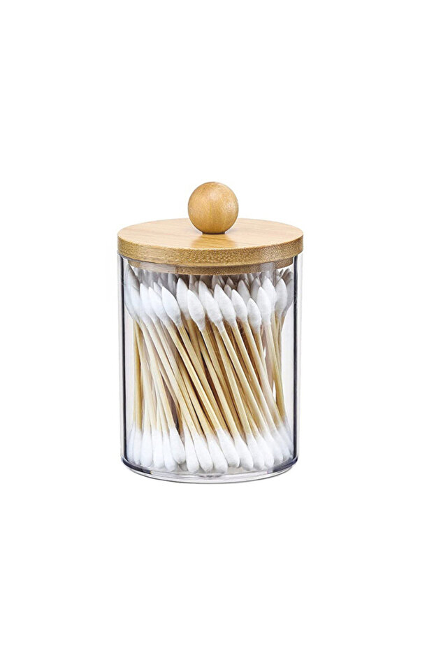 1pc Circular Cotton Swab Box With Transparent Plastic Bamboo Cover And Dust-Proof Makeup Remover Cot