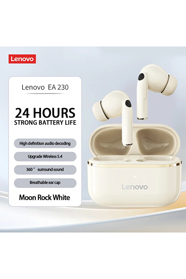 Lenovo Beige EA230 Wireless Earphones Ergonomically Designed With Bluetooth 5.4 TWS Headphones Larg