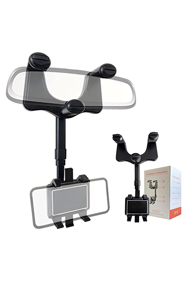 1pc Car Rearview Mirror Phone Holder 360° Retractable Rotatable Cell Phone Holder Clip Mobile Phone