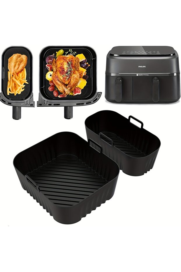 Light Grey 2pcs Silicone Baking Trays for Air Fryer Suitable for Philips-Na350-3000 Size Silicone Ba