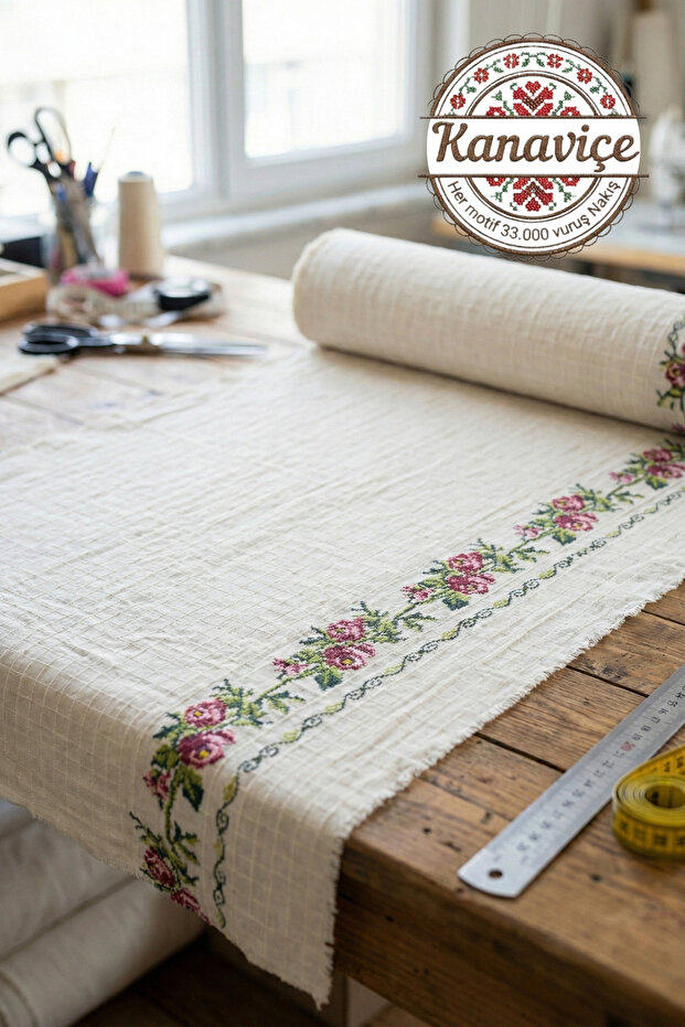 Embroidered Fabric 33,000 Stitches %100 Cotton Monika Buldan Cloth 210 cm Width