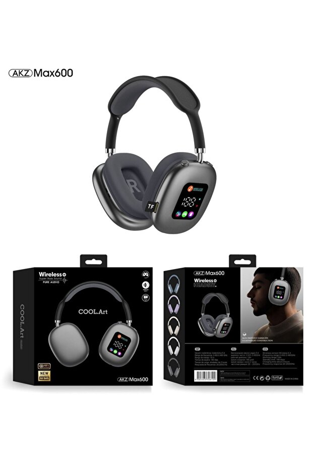 Black Hot-Selling Wireless Head-mounted Touch Screen Earphones Digital Display Screen Noise Cancella