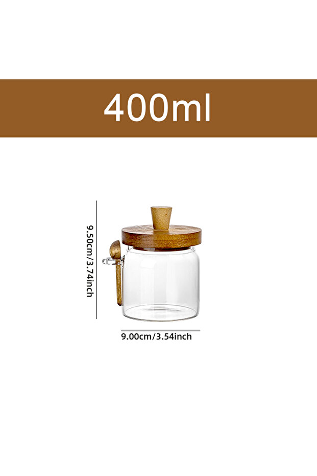 400ml Glass Jar Grains Coffee Bean Tealeaf Storage Containers with Wood Spoon Lid Clear Jar Bottle