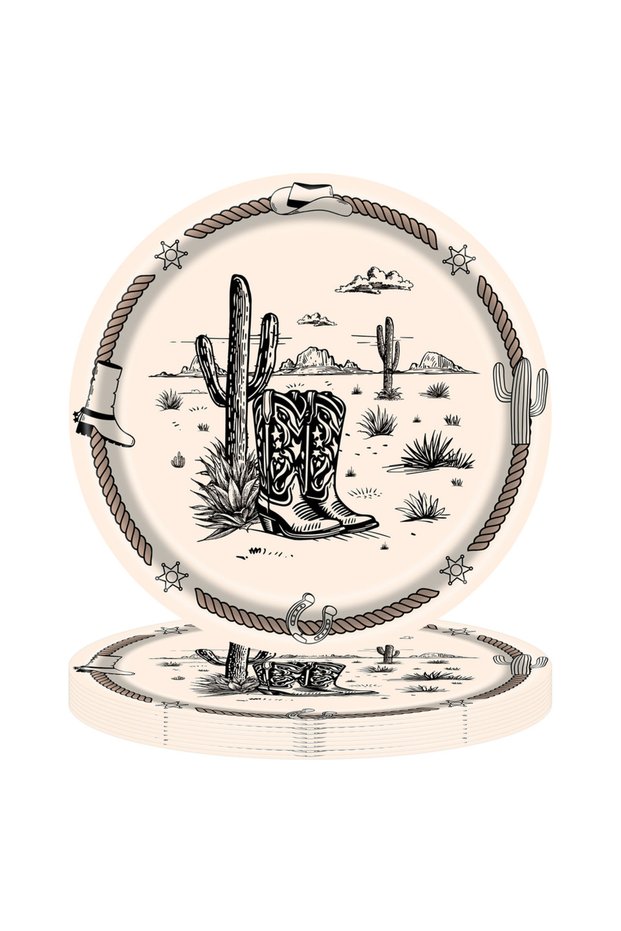 7inch plates 20pcs 20pcs Wild West Cowboy Party Supplies Set Cowboy Disposable Paper Plate Tableclot