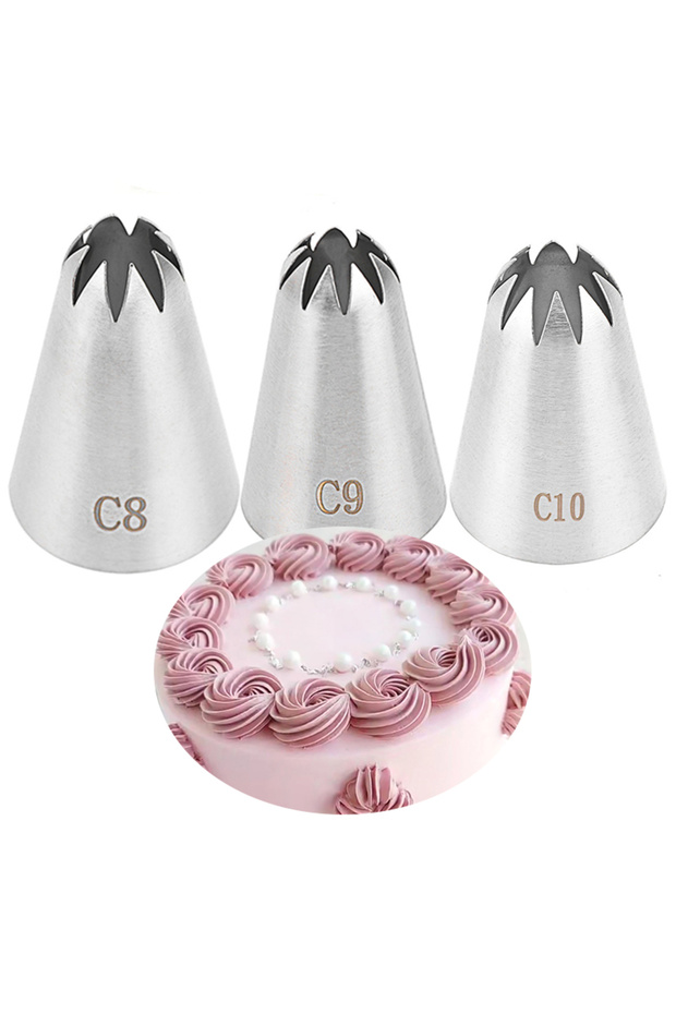 C8 C9 C10 1/3pcs C10 C9 C8 Large Stainless Steel Pastry Nozzles Icing Piping Tips Cream Rose Cake De