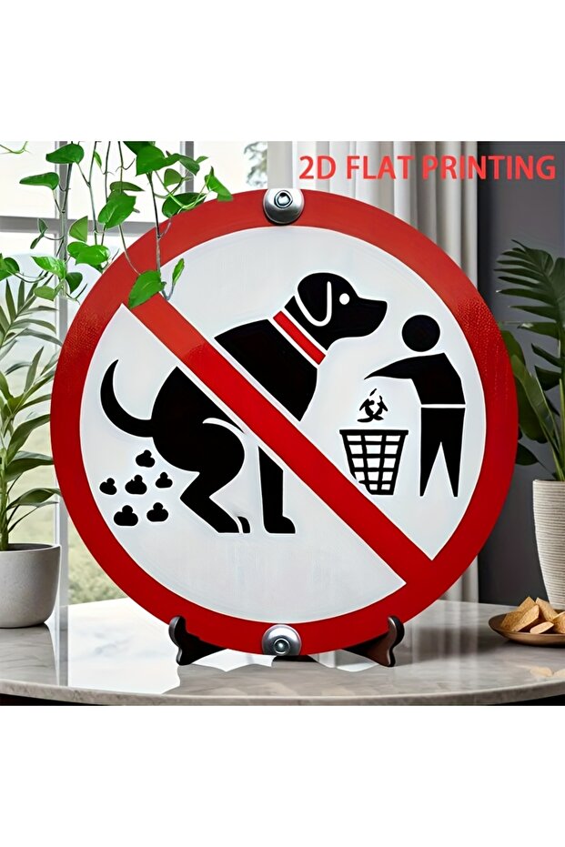 20x20 2D Flat, 1pc Funny No Dogs Pooping Allowed Sign - Red Prohibition Circle with Dog Graphic - Do