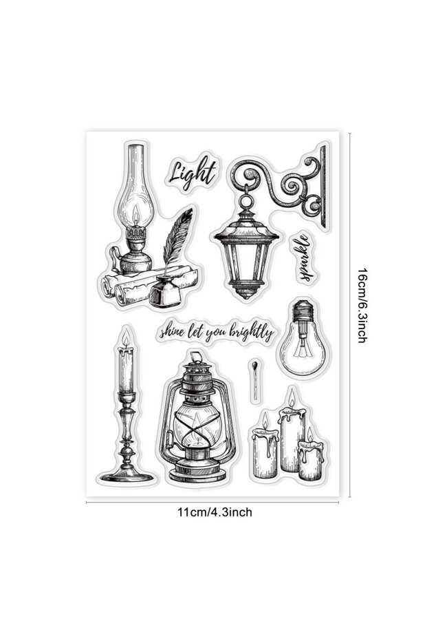 AECH06-09008 Vintage Lights Silicone Clear Stamp Candles and Street Lamp Transparent Silicone Stamp