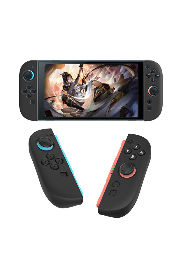 غطاء سيليكون أسود اللون لحماية مقابض وحدات تحكم Joy-Con لجهاز Switch 2، مضاد للانزلاق.
