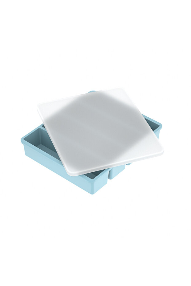 Blue with Lid 4 Grids Silicone Butter Mold with Lid Sauce Food Container Ice Cube Molds Homemade But