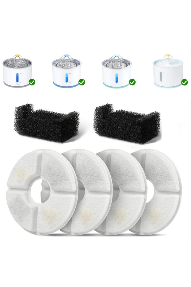 for Diameter 12.7cm 4 Filters - 2Sponge Cat Water Fountain Filter Replacement,4/8/12pcs Round Carbon