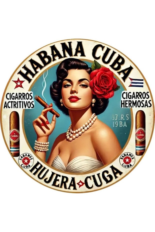 Round 20X20CM TYA19430-06-20x20cm Vintage Havana Style Cigar Girl Round Metal Sign - Retro Bar Man C