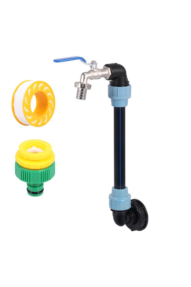 3/4'' Black 3/4Inch Outlet Tap IBC Adapter Tank Connection Faucet for 1000L Rainwater Tank Rain Barr