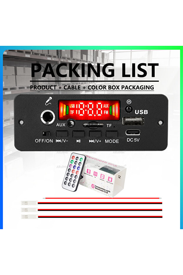 طقم مكبر صوت بلوتوث 5.0 كامل بقوة 10 واط مع جهاز تحكم عن بعد وكابل USB، نظام ستيريو صغير يعمل بجهد 3.7-5 فولت تيار مستمر، هدية