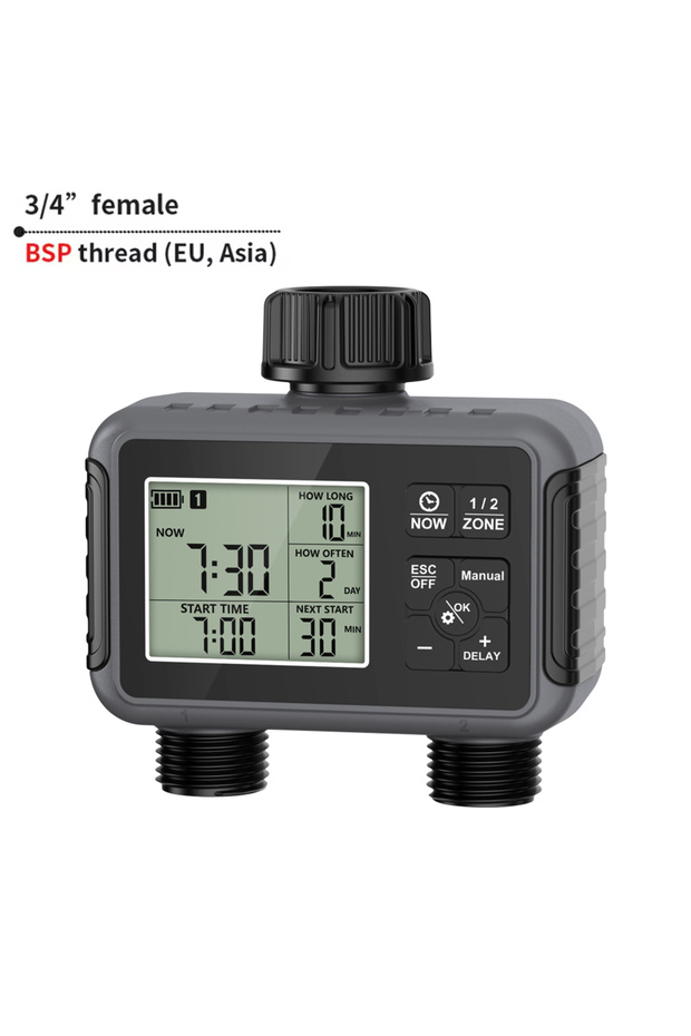 مؤقت ري أوتوماتيكي قابل للبرمجة لمنطقة واحدة أو منطقتين أو ثلاث مناطق مع زرين للمخرجات، مزود بخاصية التحكم في المطر. - 1