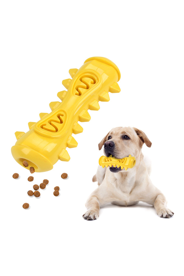 Yellow Bone shape Dog Chewing Toys Teeth Grinding Toys Food Leaker Teeth Cleaning Bite-resistance In