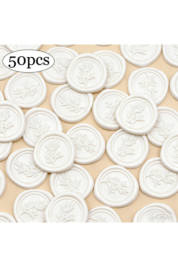 50pcs White Eucalyptus Wax Seal Stickers, 50pcs Botanical Self-Adhesive Wax Seal Stickers, Festive E