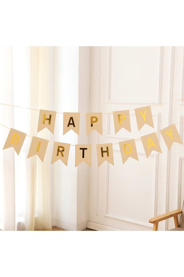 L Gold Happy Birthday Flags Decoration Kraft Paper Banner Party Bunting Garland Set Boy Girl Baby Sh