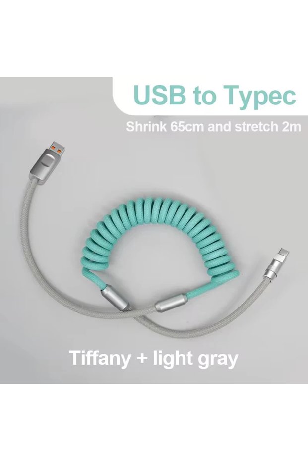 1.8m Light blue grey For Android 1.8M 120W Fast Charge USB Cable Quick Charge Type-C Charger Spring