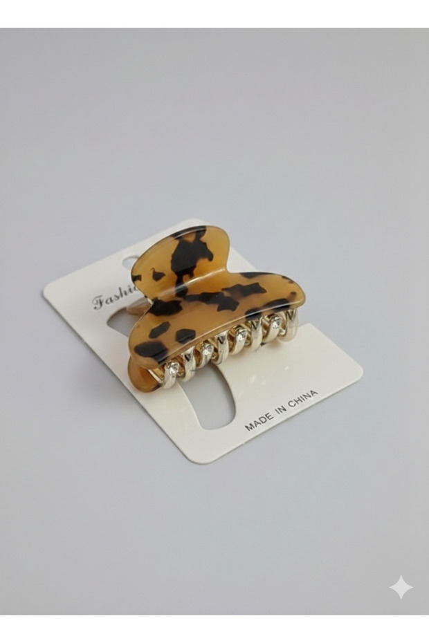 مشبك عظمي من الأكريليك بنمط الفهد مكون من قطعتين - 4 سم - 3