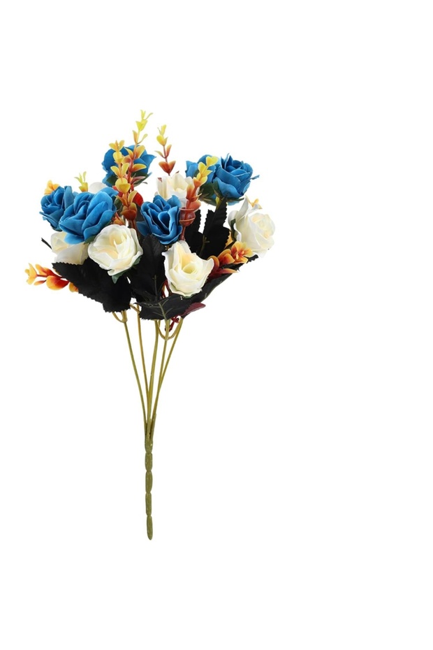 DEEP BLUE 12 Heads Artificial Flowers Silk Mini Roses with Leaf Bouquet for Home Hotel Wedding Chris