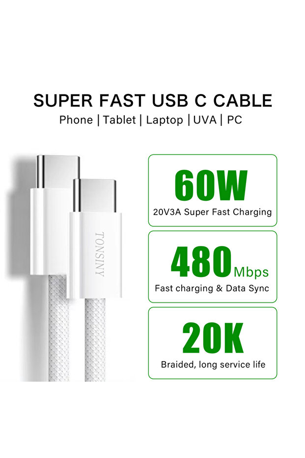 كابل USB-C أصلي بطول مترين (عبوة واحدة) متوافق مع أجهزة iPhone Air 17 و16 و15 Pro Max وiPad PD، يدعم الشحن السريع بقدرة 60 واط.
