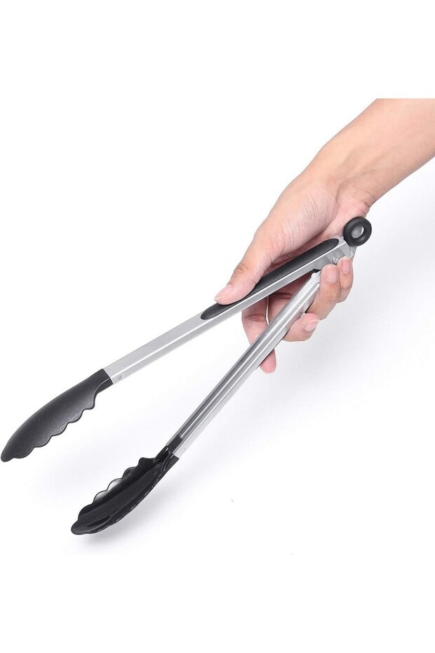 Metal Frying Tongs with Silicone Tips, Black Color, New Serving Tongs, 23 cm