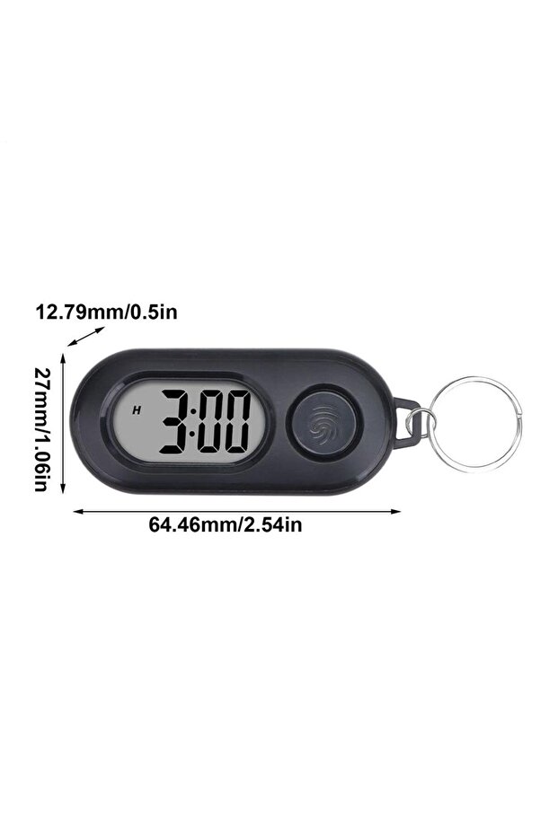 Black Portable Keychain Clock with Backlight, Mini Timer for Backpack Travel Outdoor Camping and Dai